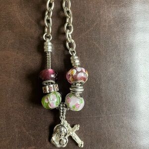 Beaded Rosary bracelet Mary Silver tone Mary & Crucifix
